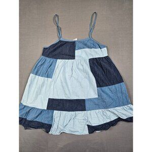 Patchwork Denim Blue Sleeveless Top Le Lis 100% Cotton Womens M